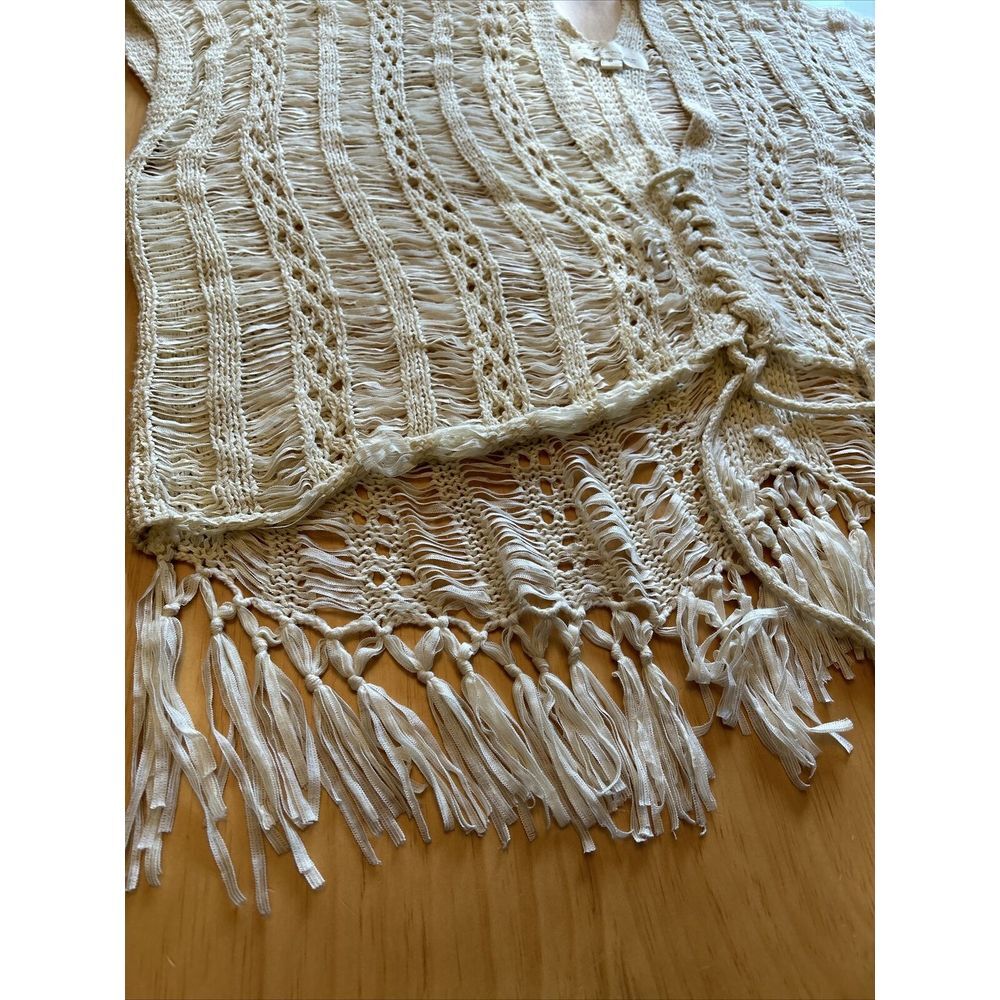 VINTAGE HAVANA IVORY BOHO FRINGE CARDIGAN SIZE M - Picture 6 of 11
